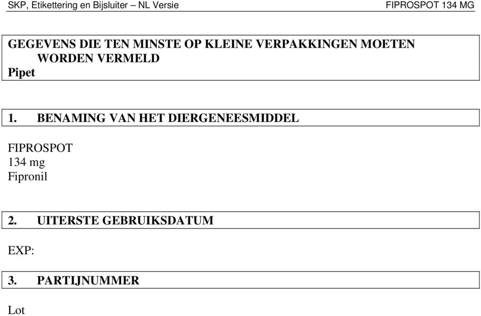 BENAMING VAN HET DIERGENEESMIDDEL FIPROSPOT