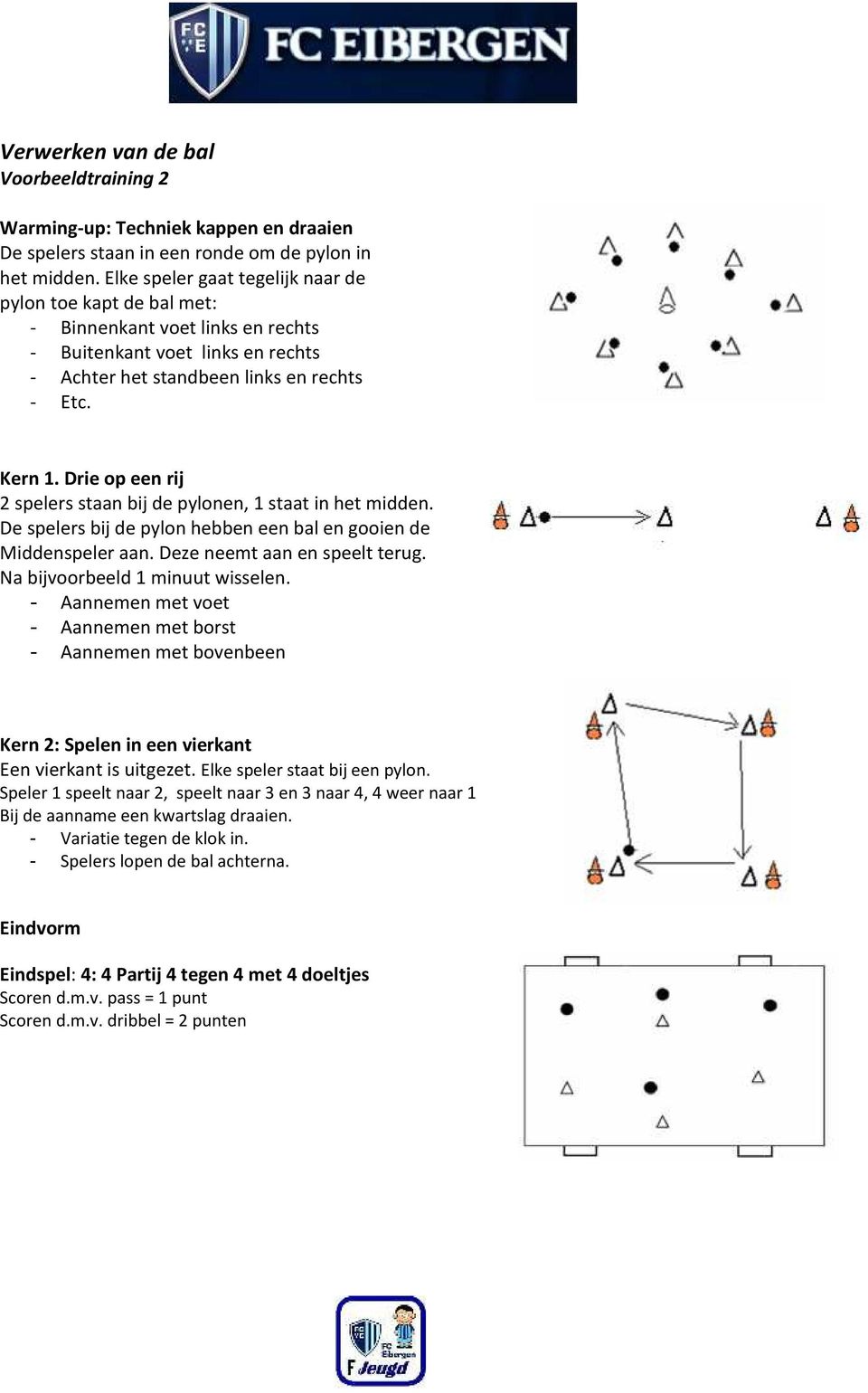 Drie op een rij 2 spelers staan bij de pylonen, 1 staat in het midden. De spelers bij de pylon hebben een bal en gooien de Middenspeler aan. Deze neemt aan en speelt terug.