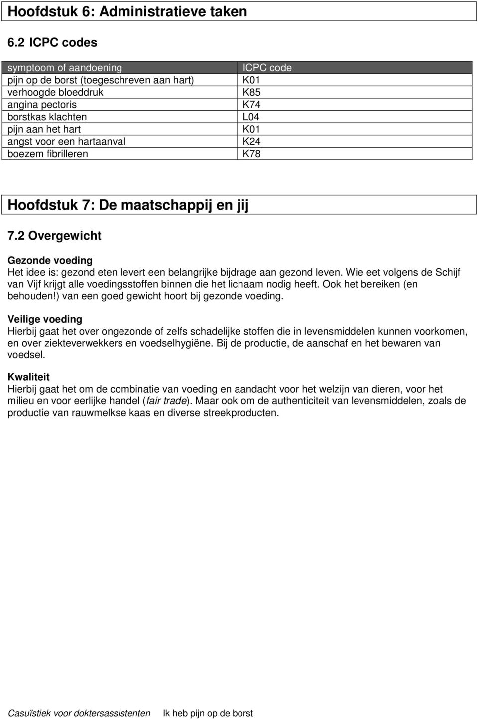 code K01 K85 K74 L04 K01 K24 K78 Hoofdstuk 7: De maatschappij en jij 7.2 Overgewicht Gezonde voeding Het idee is: gezond eten levert een belangrijke bijdrage aan gezond leven.