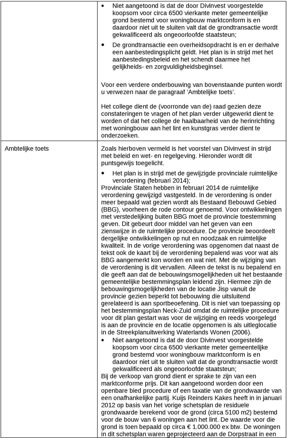 Het plan is in strijd met het aanbestedingsbeleid en het schendt daarmee het gelijkheids- en zorgvuldigheidsbeginsel.