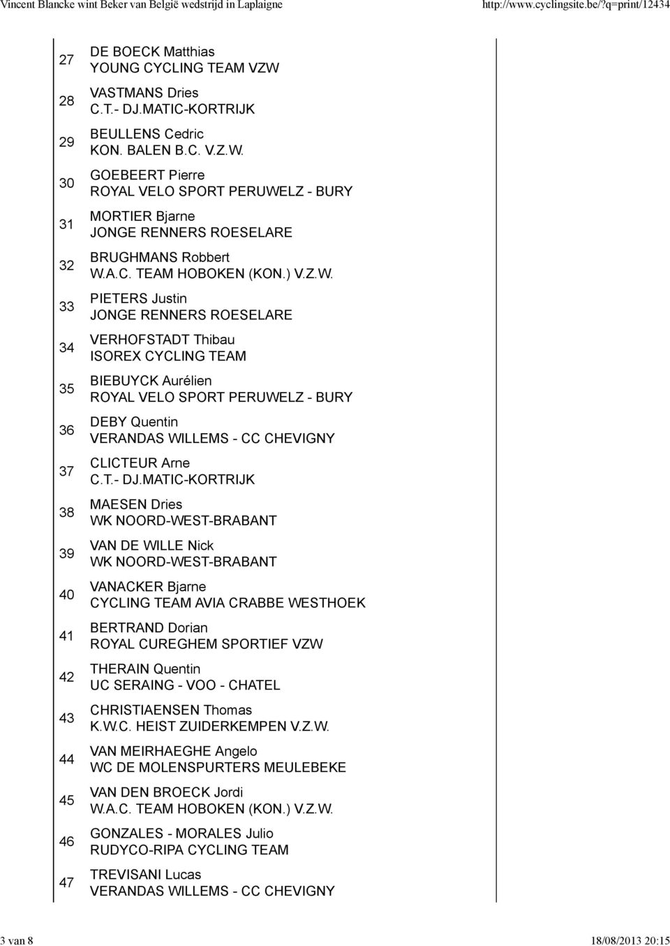 GOEBEERT Pierre MORTIER Bjarne BRUGHMANS Robbert PIETERS Justin VERHOFSTADT Thibau ISOREX CYCLING TEAM BIEBUYCK Aurélien DEBY Quentin CLICTEUR Arne MAESEN Dries WK