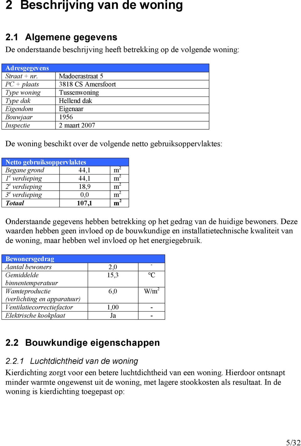 gebruiksoppervlaktes: Netto gebruiksoppervlaktes Begane grond 44,1 m 2 1 e verdieping 44,1 m 2 2 e verdieping 18,9 m 2 3 e verdieping 0,0 m 2 Totaal 107,1 m 2 Onderstaande gegevens hebben betrekking