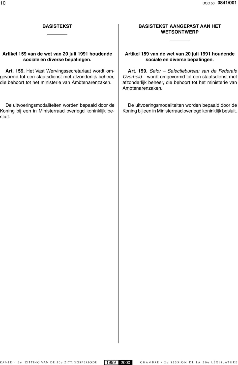 Het Vast Wervingssecretariaat wordt omgevormd tot een staatsdienst met afzonderlijk beheer, die behoort tot het ministerie van Ambtenarenzaken.