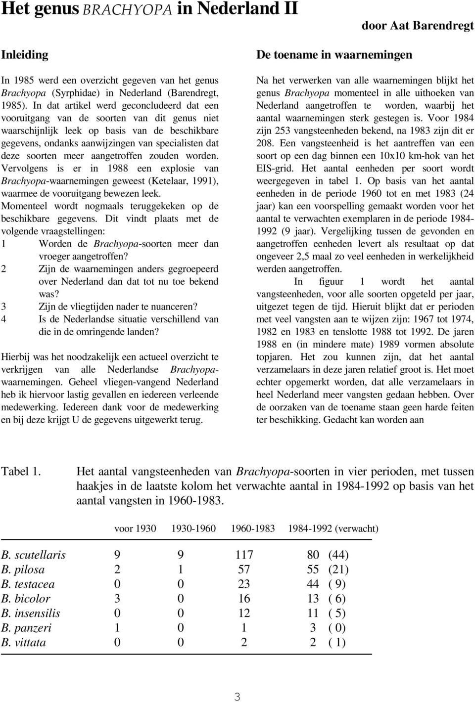 soorten meer aangetroffen zouden worden. Vervolgens is er in 1988 een explosie van Brachyopa-waarnemingen geweest (Ketelaar, 1991), waarmee de vooruitgang bewezen leek.