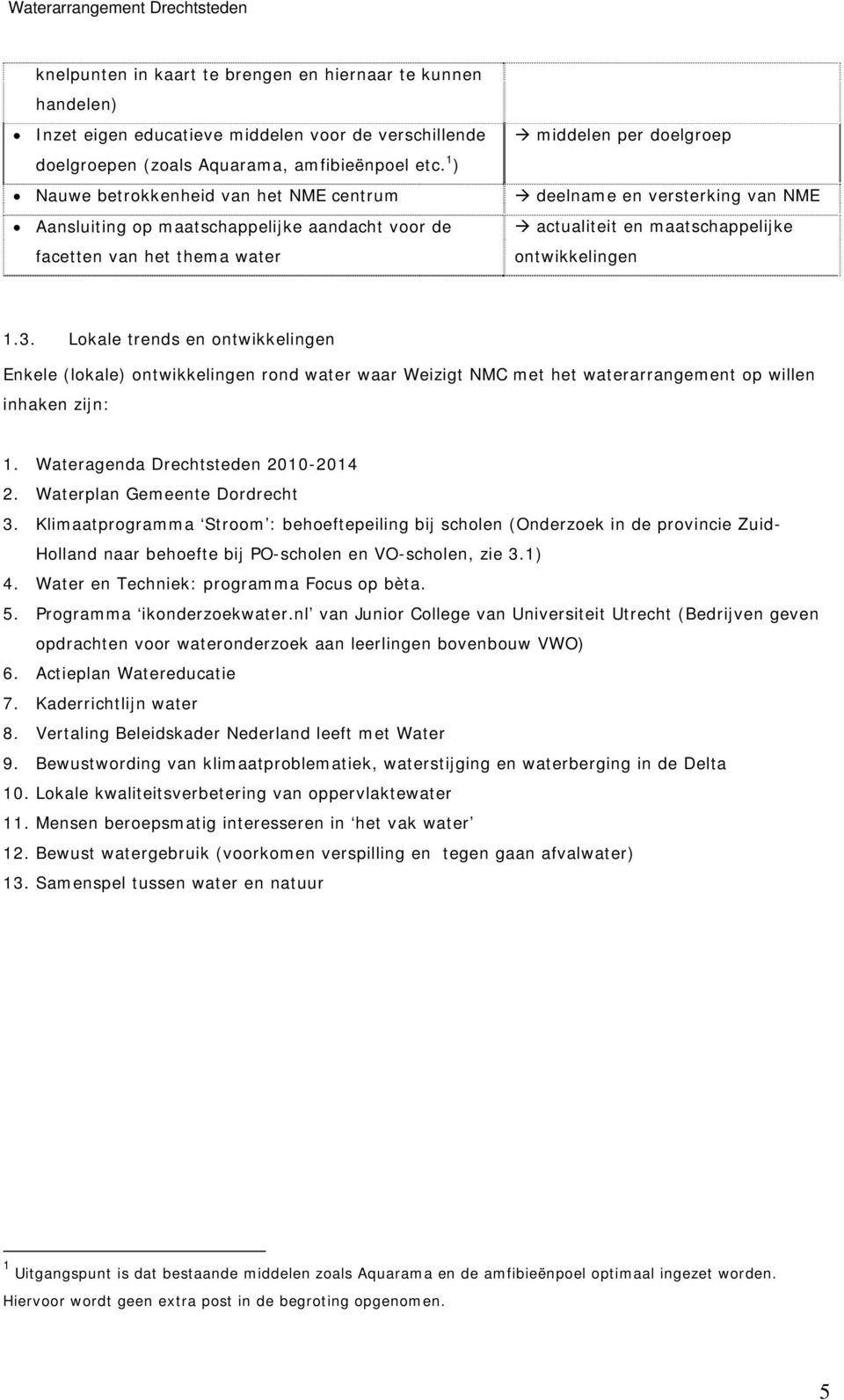 maatschappelijke ontwikkelingen 1.3. Lokale trends en ontwikkelingen Enkele (lokale) ontwikkelingen rond water waar Weizigt NMC met het waterarrangement op willen inhaken zijn: 1.