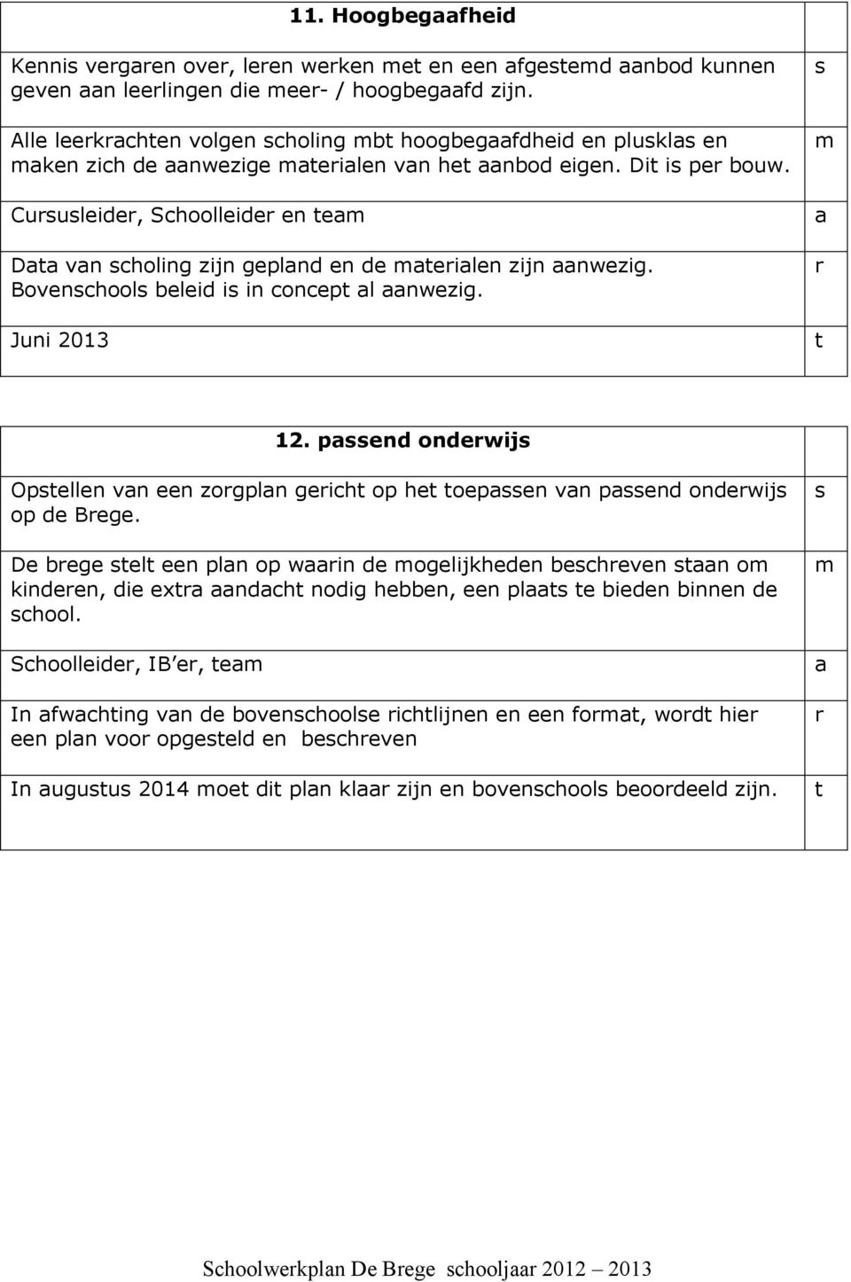 Bovenchool beleid i in concep l nwezig. Juni 2013 12. pend ondewij Opellen vn een zogpln geich op he oepen vn pend ondewij op de Bege.