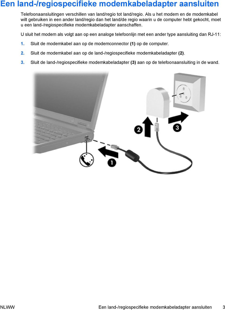 aanschaffen. U sluit het modem als volgt aan op een analoge telefoonlijn met een ander type aansluiting dan RJ-11: 1.