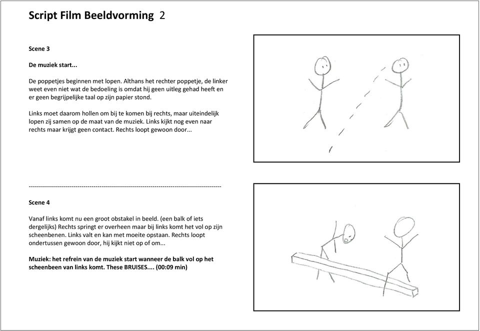 Links moet daarom hollen om bij te komen bij rechts, maar uiteindelijk lopen zij samen op de maat van de muziek. Links kijkt nog even naar rechts maar krijgt geen contact. Rechts loopt gewoon door.