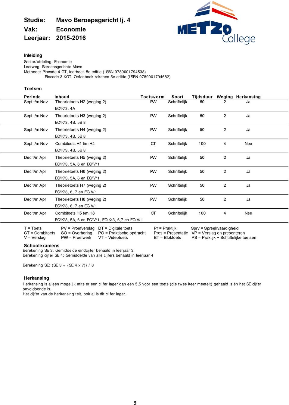 5B 8 Dec t/m Apr heorietoets H5 (weging ) EC/K/, 5A, 6 en EC/V/ Dec t/m Apr heorietoets H6 (weging ) EC/K/, 5A, 6 en EC/V/ Dec t/m Apr heorietoets H7 (weging ) EC/K/, 6, 7 en EC/V/ Dec t/m Apr