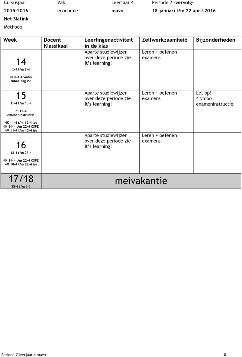 Leren + oefenen examens Let op!