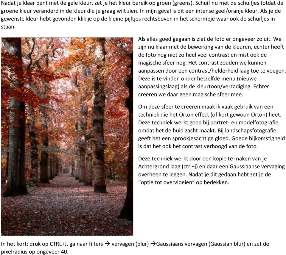 Als alles goed gegaan is ziet de foto er ongeveer zo uit. We zijn nu klaar met de bewerking van de kleuren, echter heeft de foto nog niet zo heel veel contrast en mist ook de magische sfeer nog.