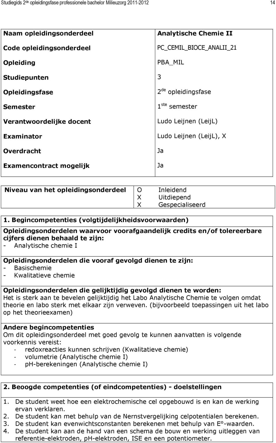 het opleidingsonderdeel O Inleidend X Uitdiepend X Gespecialiseerd 1.