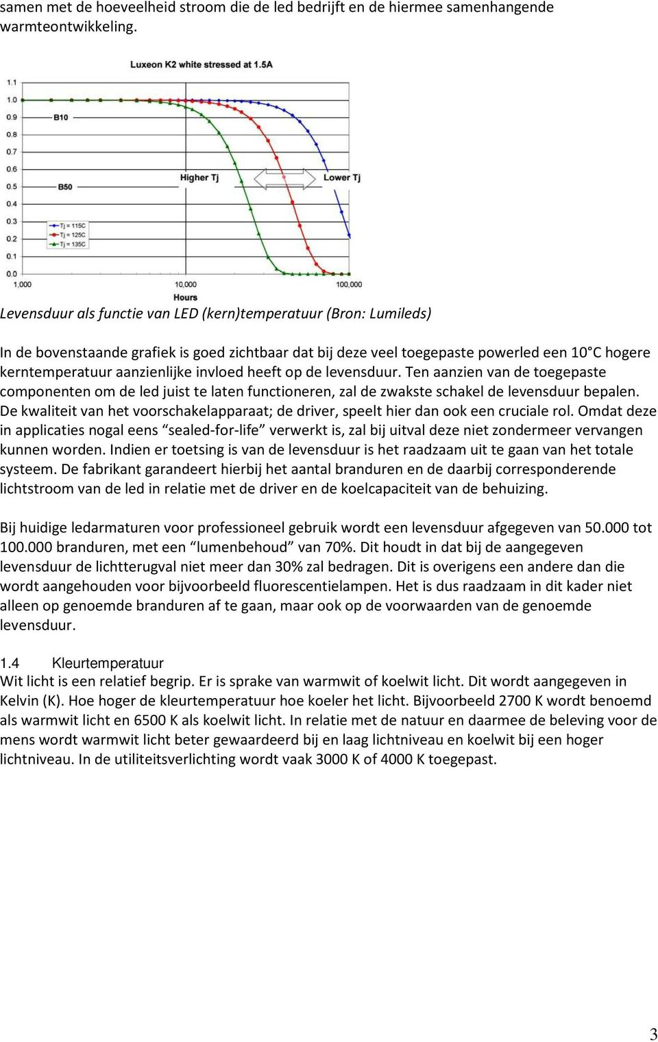 invloed heeft op de levensduur. Ten aanzien van de toegepaste componenten om de led juist te laten functioneren, zal de zwakste schakel de levensduur bepalen.