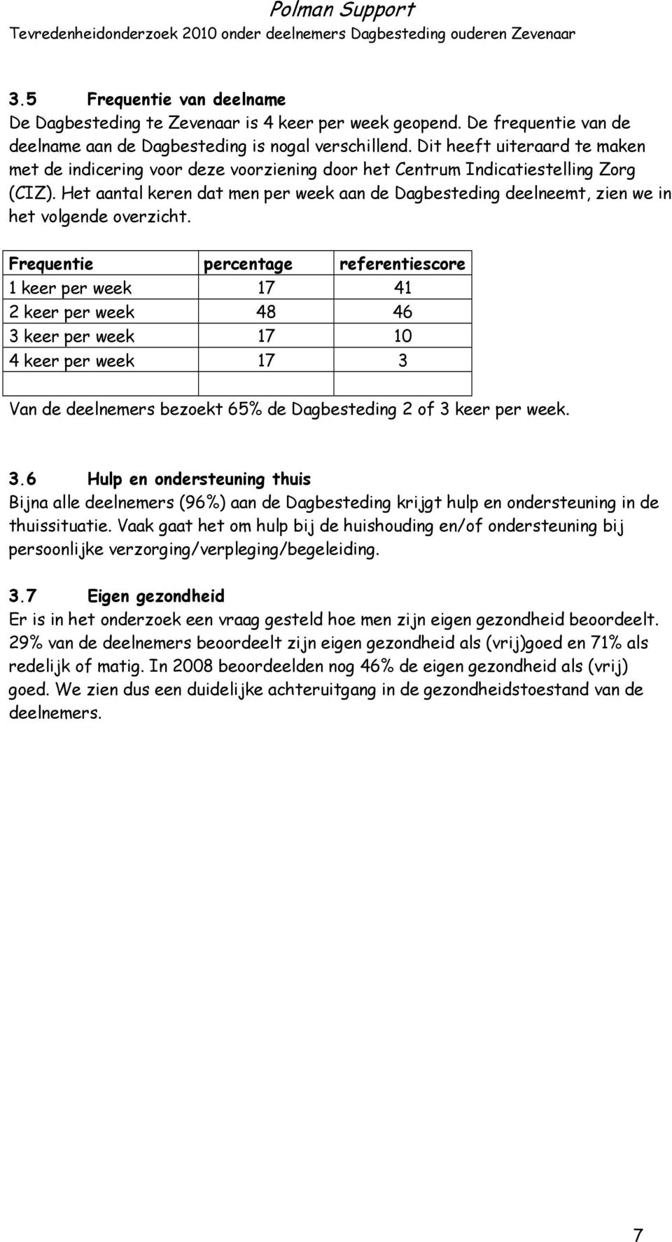 Het aantal keren dat men per week aan de Dagbesteding deelneemt, zien we in het volgende overzicht.