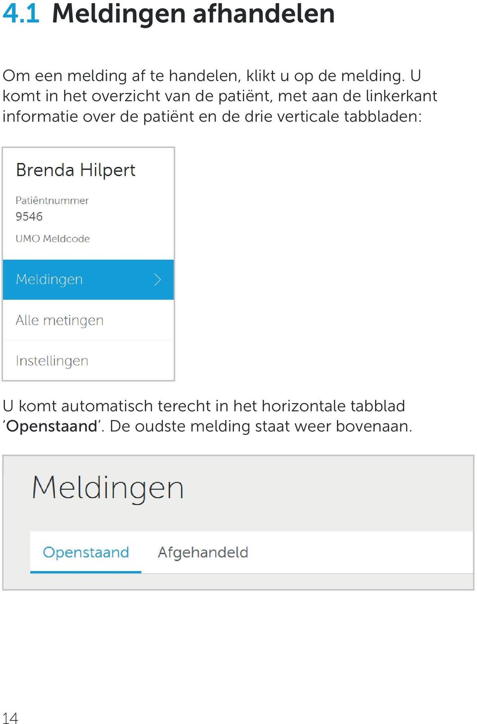U komt in het overzicht van de patiënt, met aan de linkerkant informatie