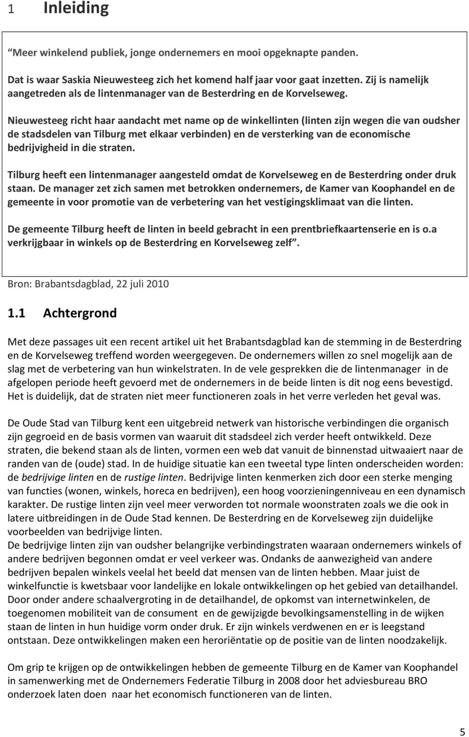 Nieuwesteeg richt haar aandacht met name op de winkellinten (linten zijn wegen die van oudsher de stadsdelen van Tilburg met elkaar verbinden) en de versterking van de economische bedrijvigheid in