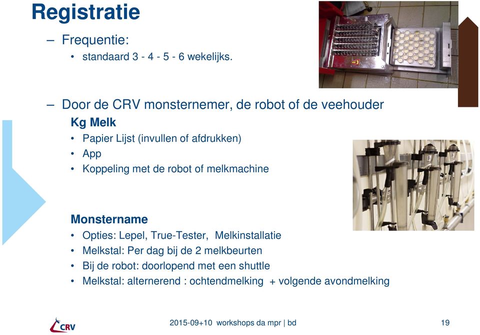 Koppeling met de robot of melkmachine Monstername Opties: Lepel, True-Tester, Melkinstallatie Melkstal: