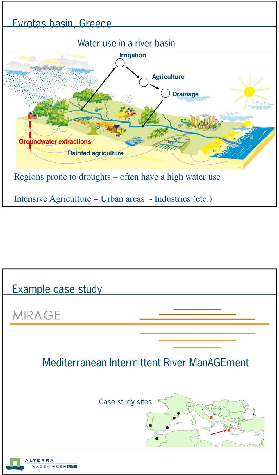 often have a high water use Intensive Agriculture Urban areas - Industries (etc.