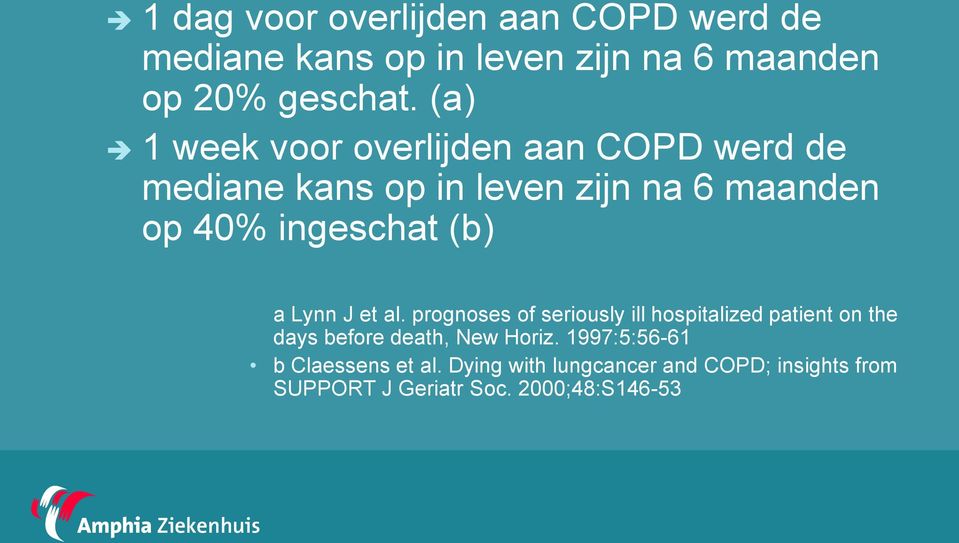 (b) a Lynn J et al. prognoses of seriously ill hospitalized patient on the days before death, New Horiz.