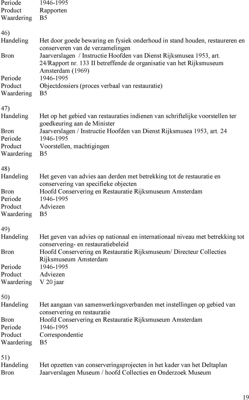 voorstellen ter goedkeuring aan de Minister / Instructie Hoofden van Dienst Rijksmusea 1953, art.