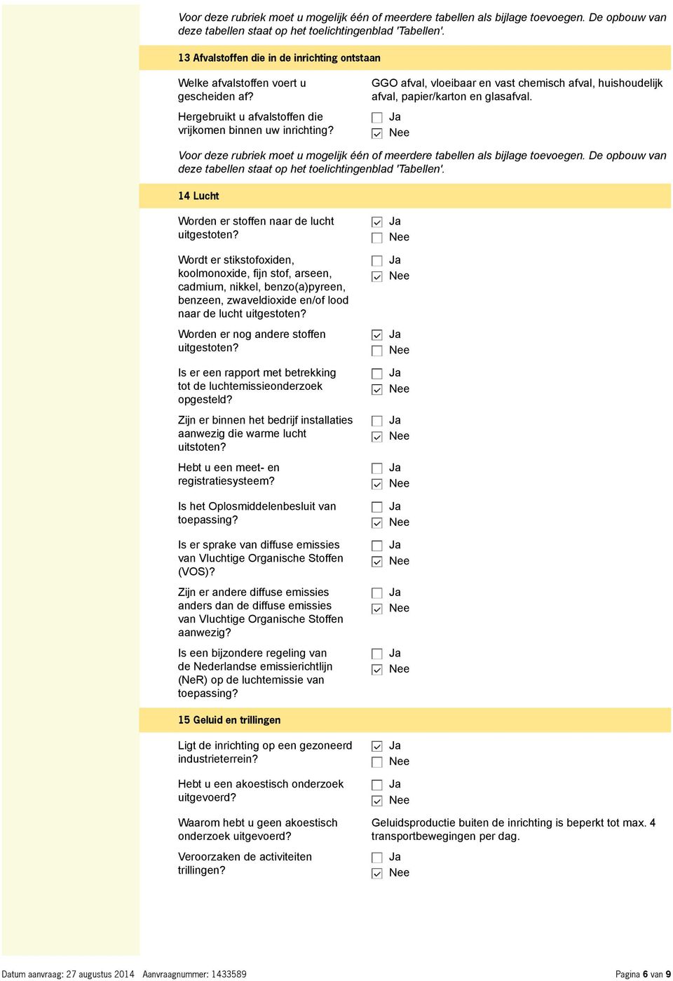 GGO afval, vloeibaar en vast chemisch afval, huishoudelijk afval, papier/karton en glasafval.  14 Lucht Worden er stoffen naar de lucht uitgestoten?