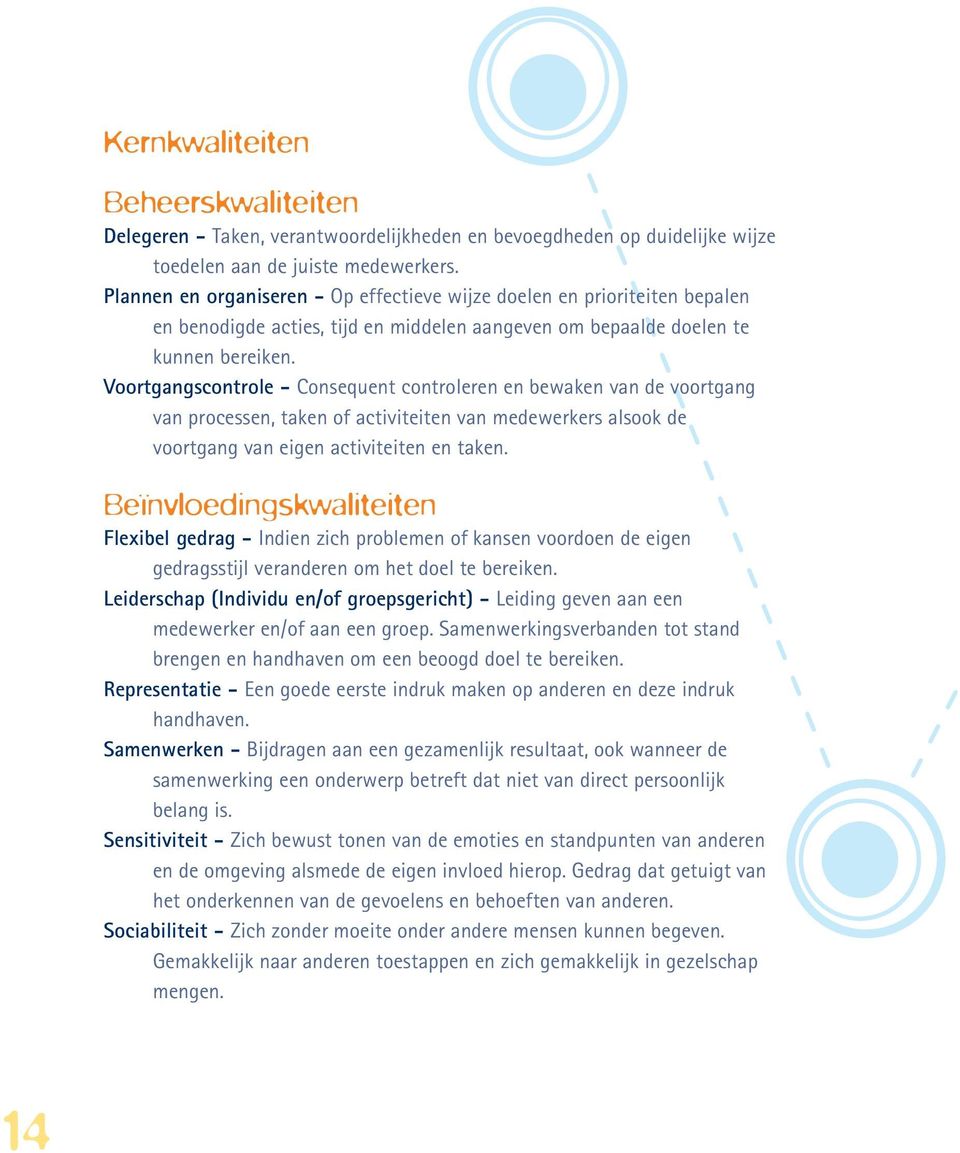 Voortgangscontrole - Consequent controleren en bewaken van de voortgang van processen, taken of activiteiten van medewerkers alsook de voortgang van eigen activiteiten en taken.