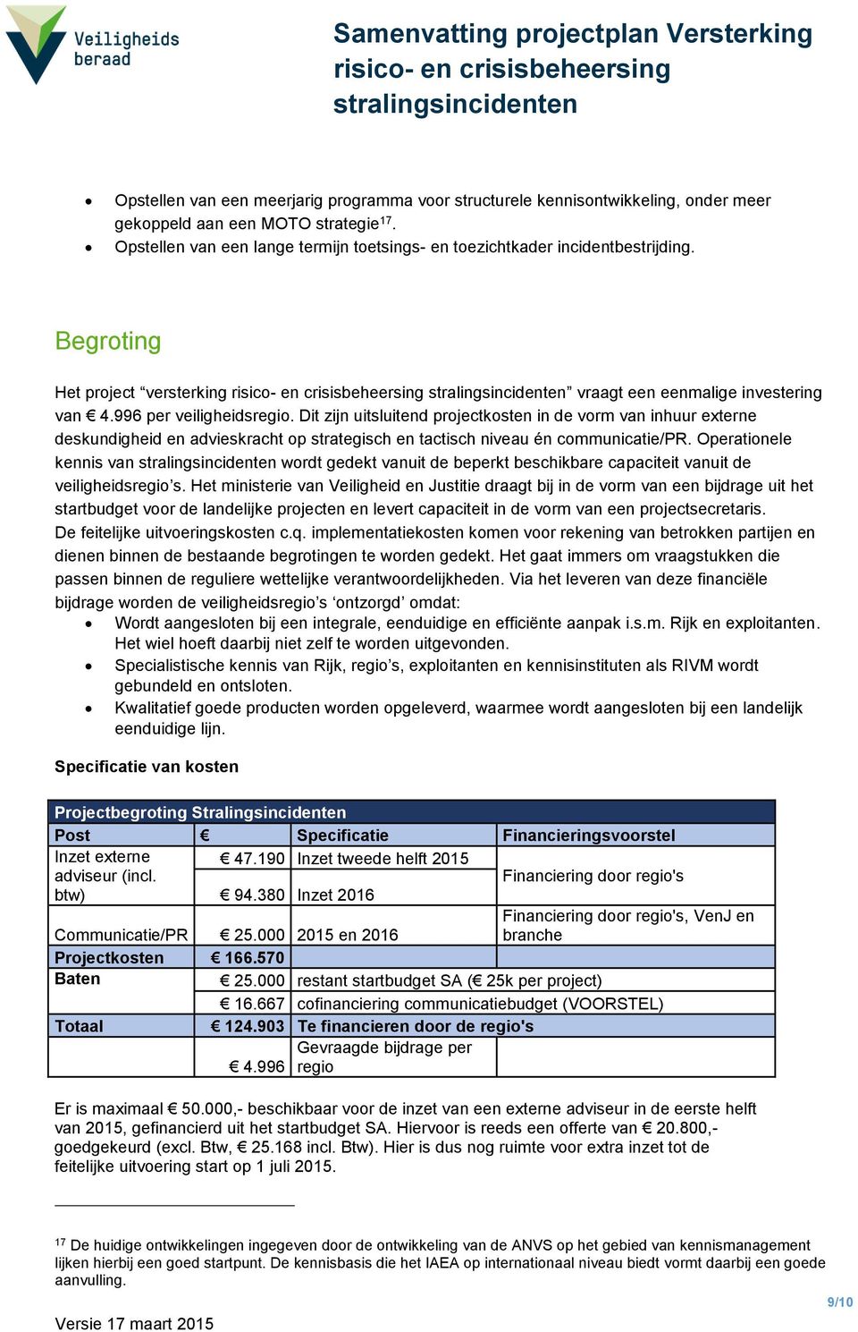 Dit zijn uitsluitend projectkosten in de vorm van inhuur externe deskundigheid en advieskracht op strategisch en tactisch niveau én communicatie/pr.