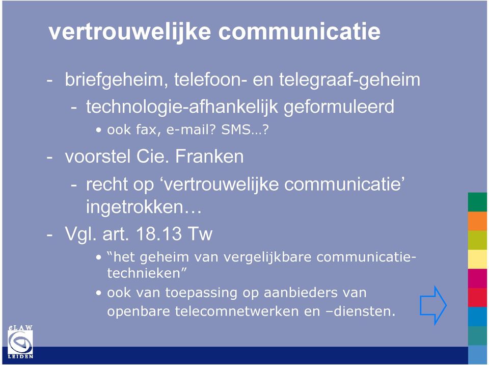 Franken - recht op vertrouwelijke communicatie ingetrokken - Vgl. art. 18.