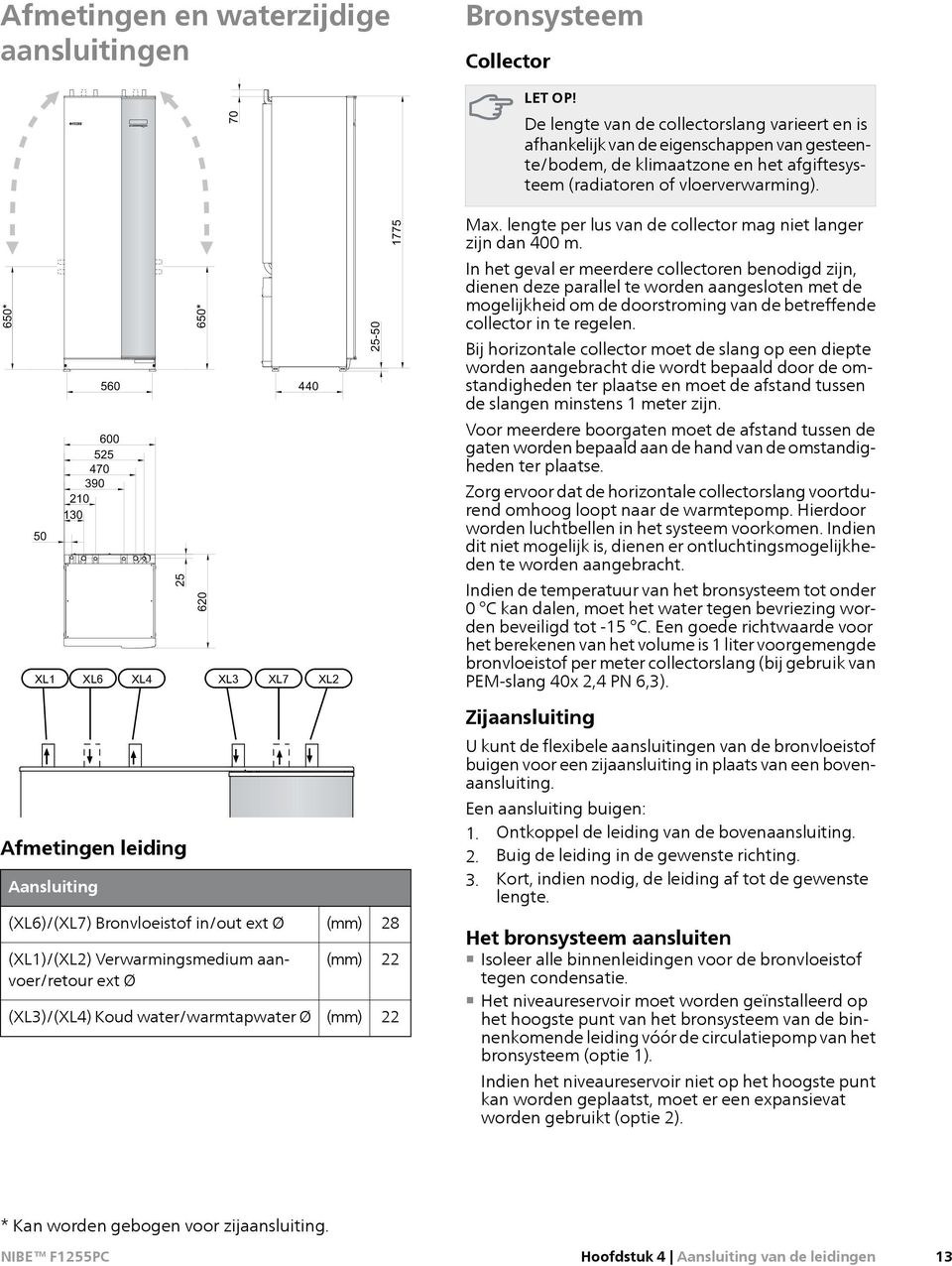 eigenschappen van gesteente/bodem, de klimaatzone en het afgiftesysteem (radiatoren of vloerverwarming). Max. lengte per lus van de collector mag niet langer zijn dan 400 m.