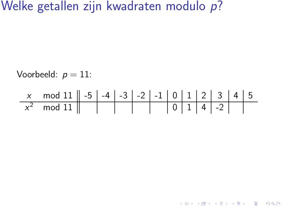 Voorbeeld: p = 11: x mod