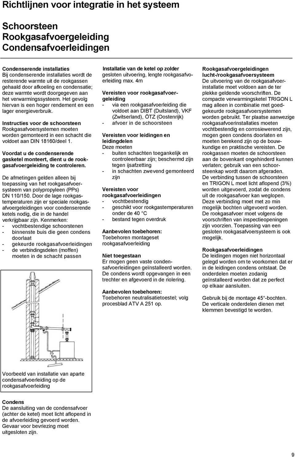 Instructies voor de schoorsteen Rookgasafvoersystemen moeten worden gemonteerd in een schacht die voldoet aan DIN 18160/deel 1.
