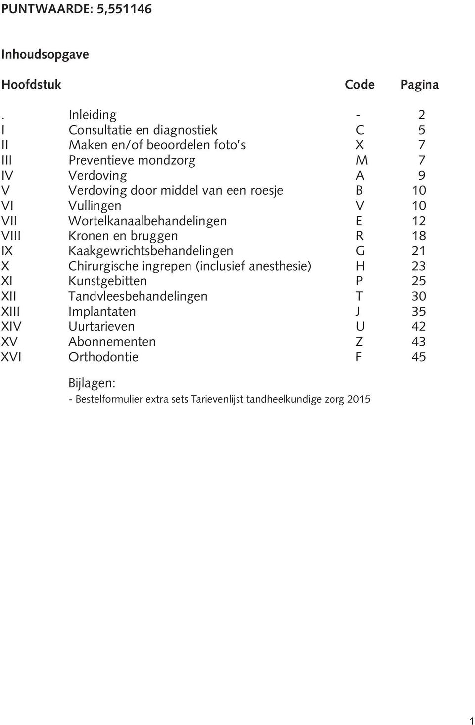 van een roesje B 10 VI Vullingen V 10 VII Wortelkanaalbehandelingen E 12 VIII Kronen en bruggen R 18 IX Kaakgewrichtsbehandelingen G 21 X Chirurgische