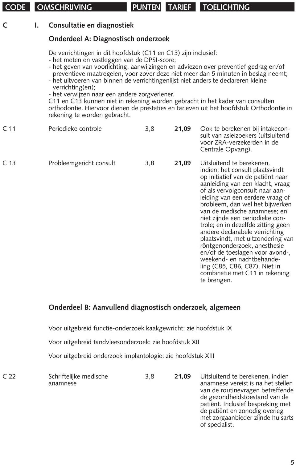 niet anders te declareren kleine verrichting(en); - het verwijzen naar een andere zorgverlener. C11 en C13 kunnen niet in rekening worden gebracht in het kader van consulten orthodontie.