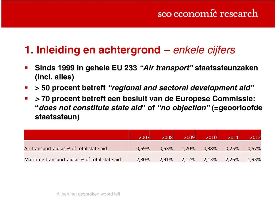 Commissie: does not constitute state aid of no objection (=geoorloofde staatssteun) 2007 2008 2009 2010 2011 2012 Air