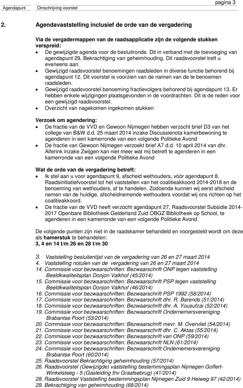 Gewijzigd raadsvoorstel benoemingen raadsleden in diverse functie behorend bij agendapunt 12. Dit voorstel is voorzien van de namen van de te benoemen raadsleden.