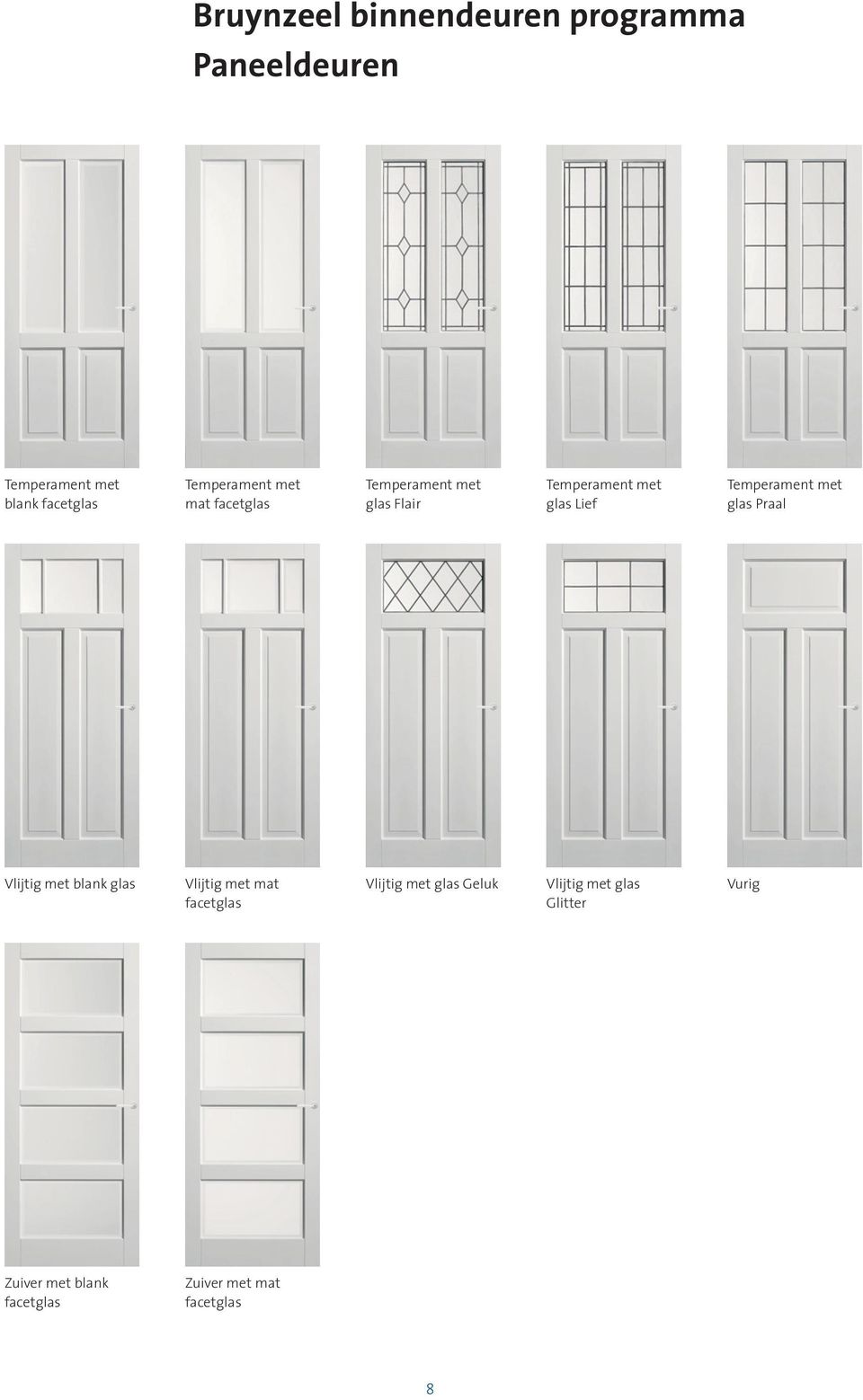 Temperament met glas Praal Vlijtig met blank glas Vlijtig met mat facetglas Vlijtig