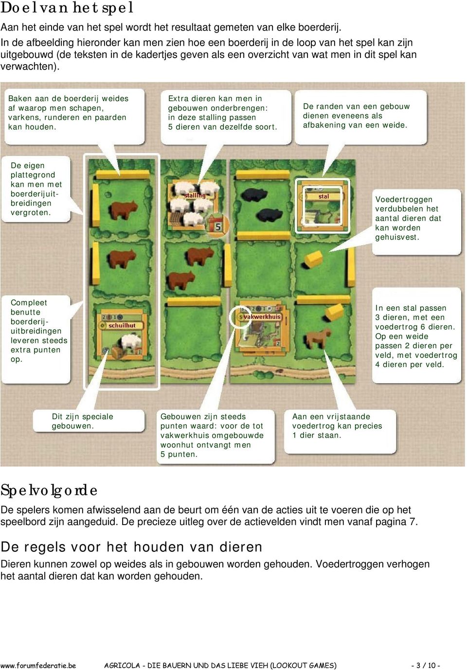 Baken aan de boerderij weides af waarop men schapen, varkens, runderen en paarden kan houden. Extra dieren kan men in gebouwen onderbrengen: in deze stalling passen 5 dieren van dezelfde soort.