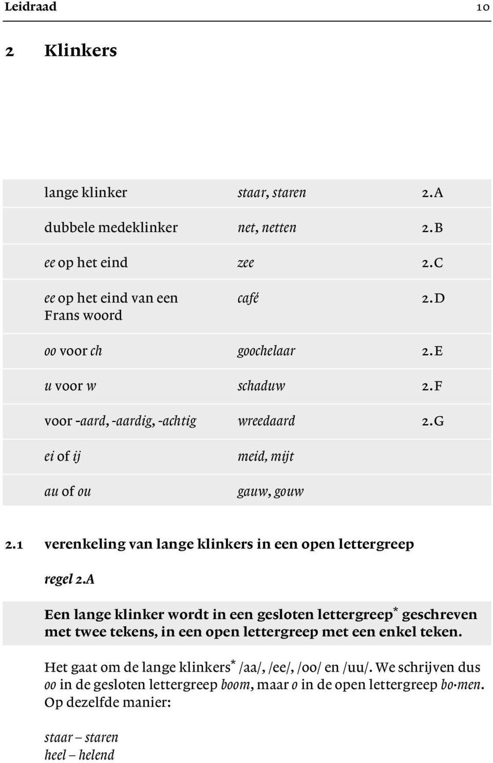 1 verenkeling van lange klinkers in een open lettergreep regel 2.