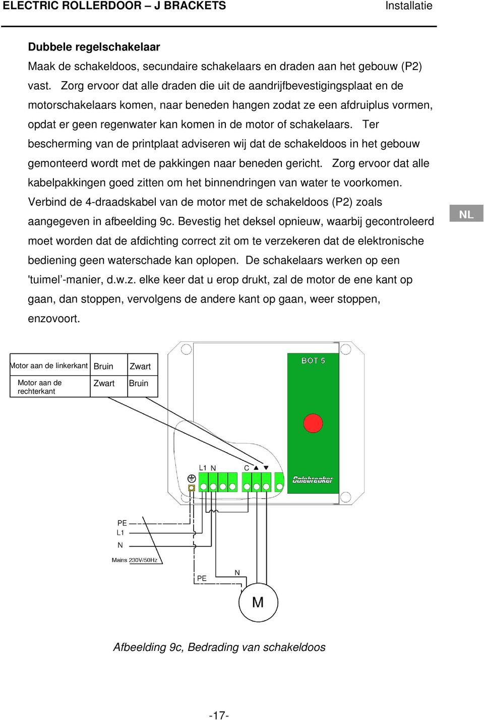 schakelaars. Ter bescherming van de printplaat adviseren wij dat de schakeldoos in het gebouw gemonteerd wordt met de pakkingen naar beneden gericht.