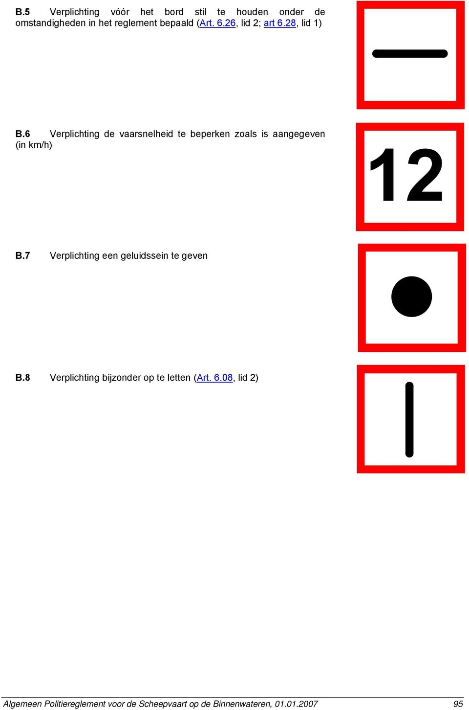 6 Verplichting de vaarsnelheid te beperken zoals is aangegeven (in km/h) 12 B.