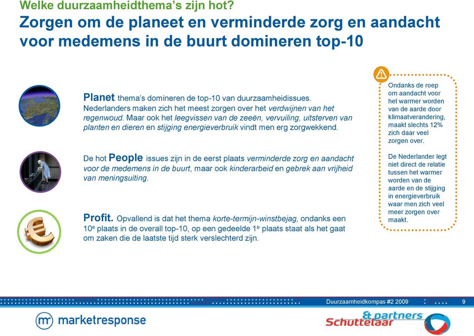 Maar ook het leegvissen van de zeeën, vervuiling, uitsterven van planten en dieren en stijging energieverbruik vindt men erg zorgwekkend.