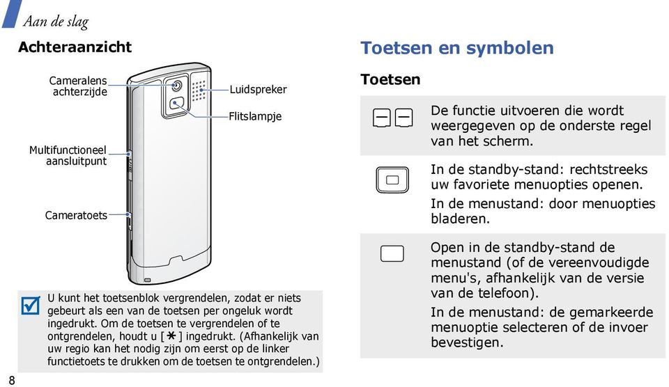 8 U kunt het toetsenblok vergrendelen, zodat er niets gebeurt als een van de toetsen per ongeluk wordt ingedrukt. Om de toetsen te vergrendelen of te ontgrendelen, houdt u [ ] ingedrukt.