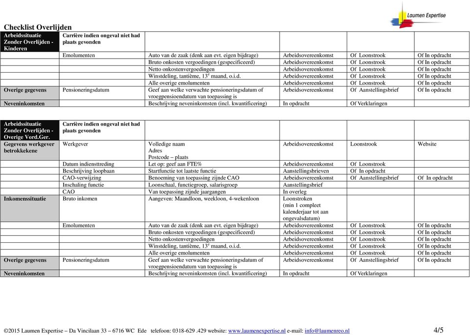 Gegevens werkgever betrokkekene Werkgever Volledige naam 2015 Laumen Expertise Da