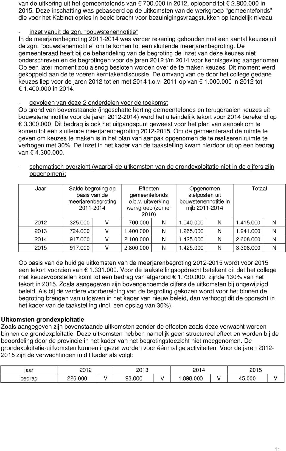 bouwstenennotitie In de meerjarenbegroting 2011-2014 was verder rekening gehouden met een aantal keuzes uit de zgn. bouwstenennotitie om te komen tot een sluitende meerjarenbegroting.