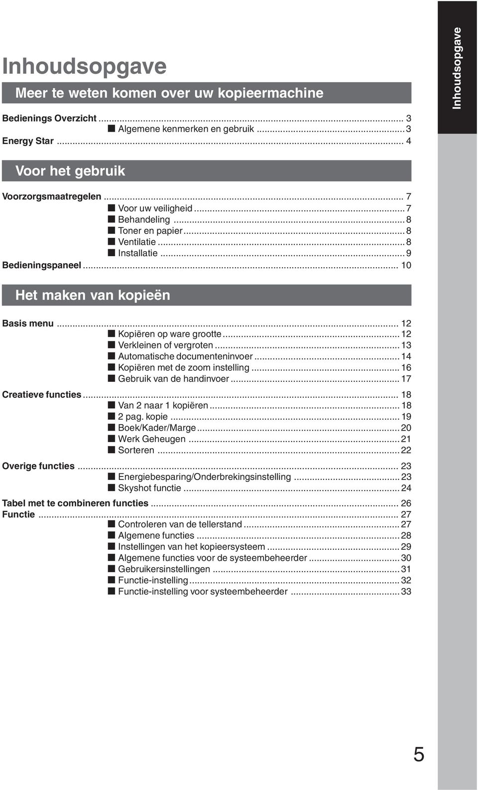 .. 2 Verkleinen of vergroten... 3 Automatische documenteninvoer... 4 Kopiëren met de zoom instelling... 6 Gebruik van de handinvoer... 7 Creatieve functies... 8 Van 2 naar kopiëren... 8 2 pag. kopie.