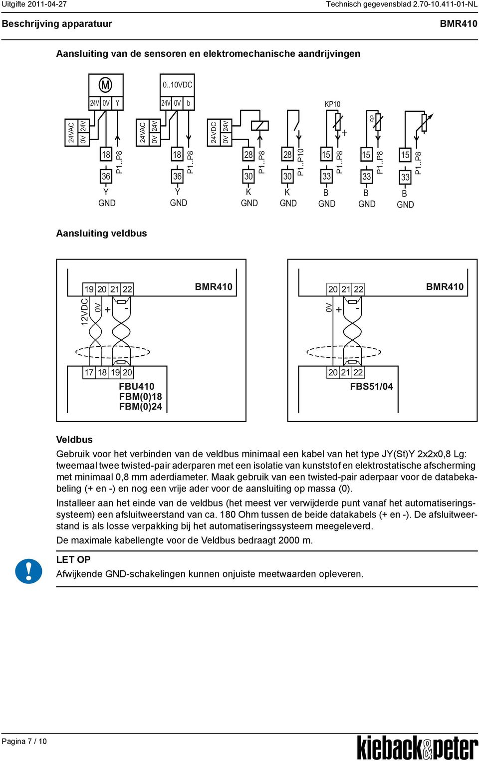 .P10 15 33 B 15 33 B 15 33 B ansluiting veldbus 19 20 21 22 20 21 22 12VDC + - + - 17 18 19 20 20 21 22 FBU410 FBM(0)18 FBM(0)24 FBS51/04!