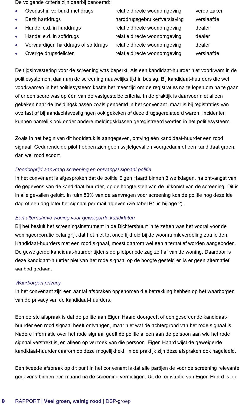 tijdsinvestering voor de screening was beperkt. Als een kandidaat-huurder niet voorkwam in de politiesystemen, dan nam de screening nauwelijks tijd in beslag.