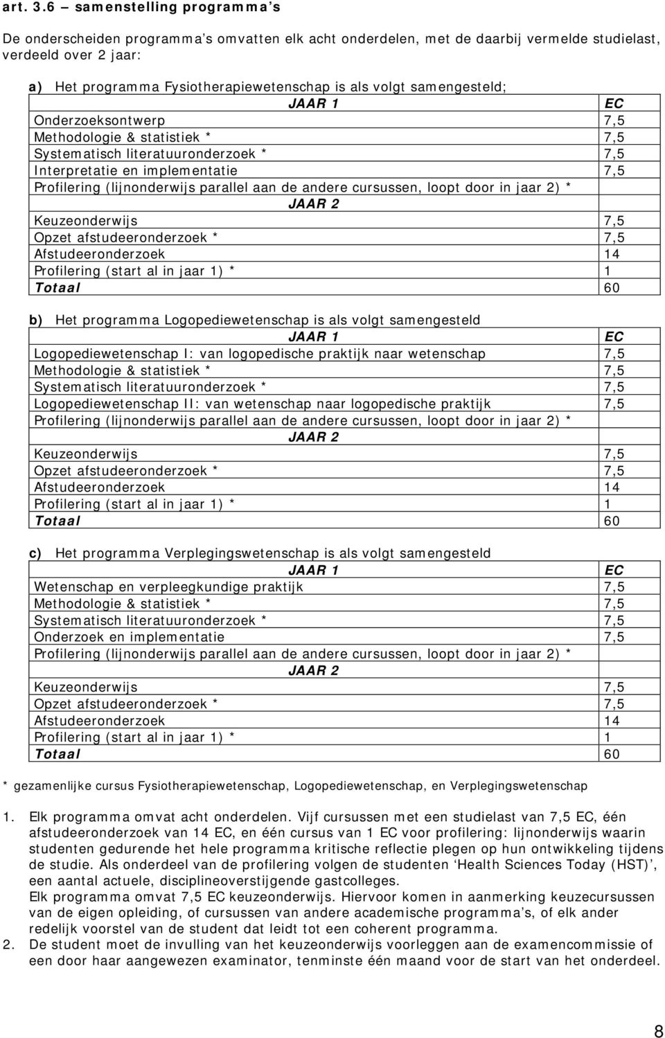 samengesteld; JAAR 1 EC Onderzoeksontwerp 7,5 Methodologie & statistiek * 7,5 Systematisch literatuuronderzoek * 7,5 Interpretatie en implementatie 7,5 Profilering (lijnonderwijs parallel aan de