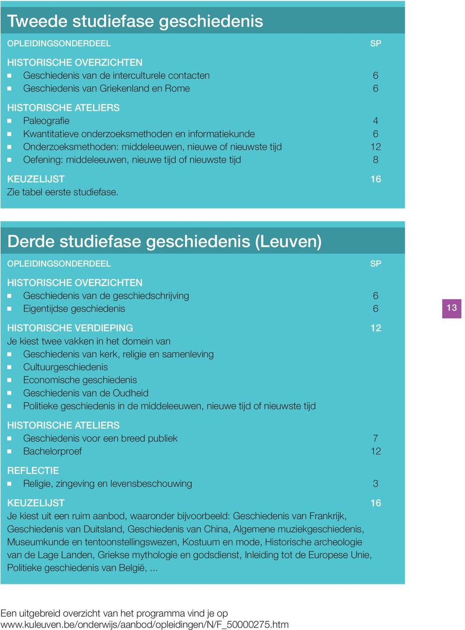 Derde studiefase geschiedeis (Leuve) OPLEIDINGSONDERDEEL SP HISTORISCHE OVERZICHTEN Geschiedeis va de geschiedschrijvig 6 Eigetijdse geschiedeis 6 13 HISTORISCHE VERDIEPING 12 Je kiest twee vakke i