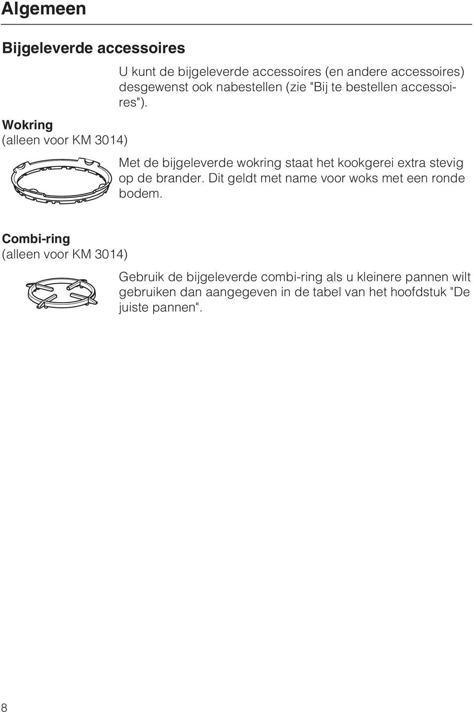 Wokring (alleen voor KM 3014) Met de bijgeleverde wokring staat het kookgerei extra stevig op de brander.